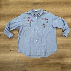 CST Sport Vintage Butterfly Floral Embroidered Button Down Shirt